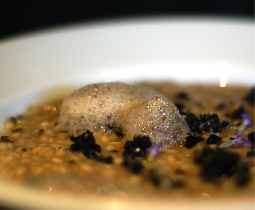 Lavender Rice Pudding with Black Olive Caramel